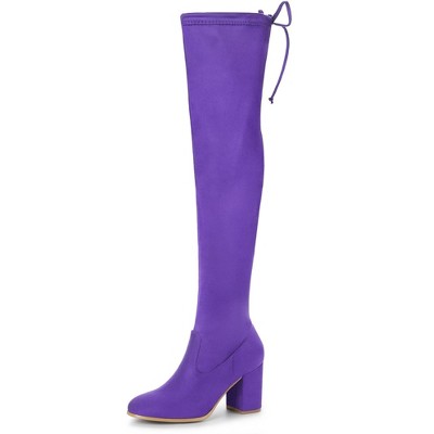 Allegra K Women's Halloween Round Toe Chunky Heel Over The Knee High Boots