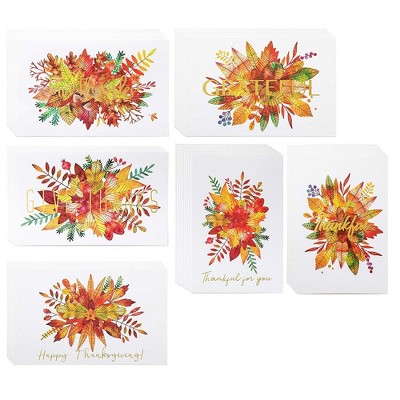 Sustainable Greetings 48-Pack Thanksgiving Greeting Cards with Kraft Envelopes, 5 Fall Designs (4 x 6 In)