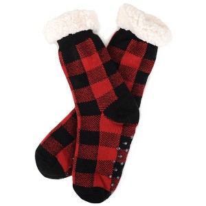 Women's Checkered Buffalo Plaid Plush Winter Fleece Lining Slipper Socks - 1 of 4