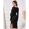 Coolmee Women Vintage Maternity V Neck Smocked Chest Tie Long Sleeve Slim Wrap Midi Dress For Photoshoot Baby Shower - 3 of 4