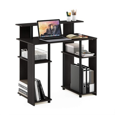 Walnut Compact Computer Desk with Shelves and Drawer