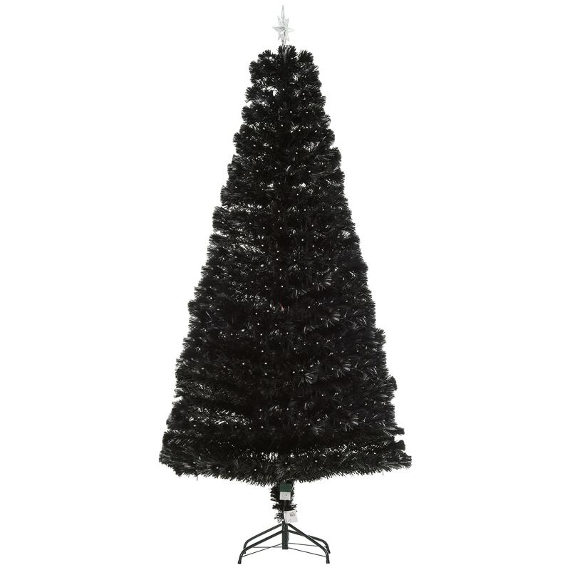 HOMCOM 7 FT Tall Fir Artificial Christmas Tree with Realistic Branches, 280 Multi-Color Fiber Optic LED Lights and 280 Tips, Black, 4 of 9