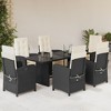 vidaXL Black Poly Rattan 7 Piece Patio Dining Set with Cushions - Adjustable Reclining Garden Chairs and Tempered Glass Tabletop - 2 of 4