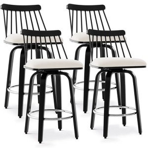 Bekrvio 26" Swivel Bar Stools Set of 1/2/3/4–Faux Leather Counter Stool with Spindle Back, Solid Wood Legs, Wooden Barstools for Kitchen Island - 1 of 4