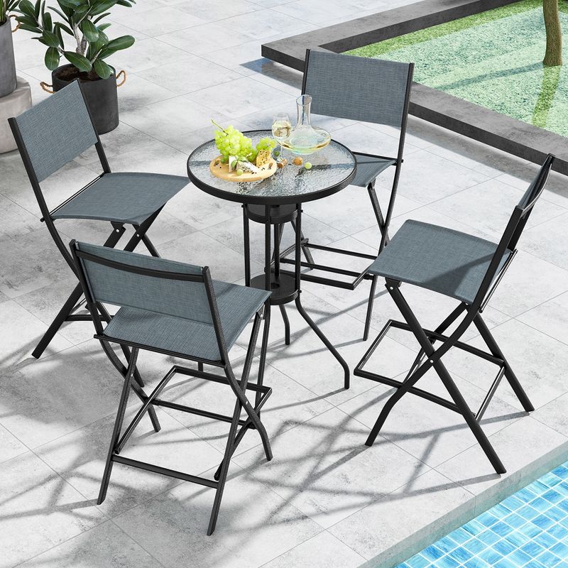 Costway Set of 6 Outdoor Bar Chair Folding Bar Height Stool with Metal Frame Blue, 2 of 8