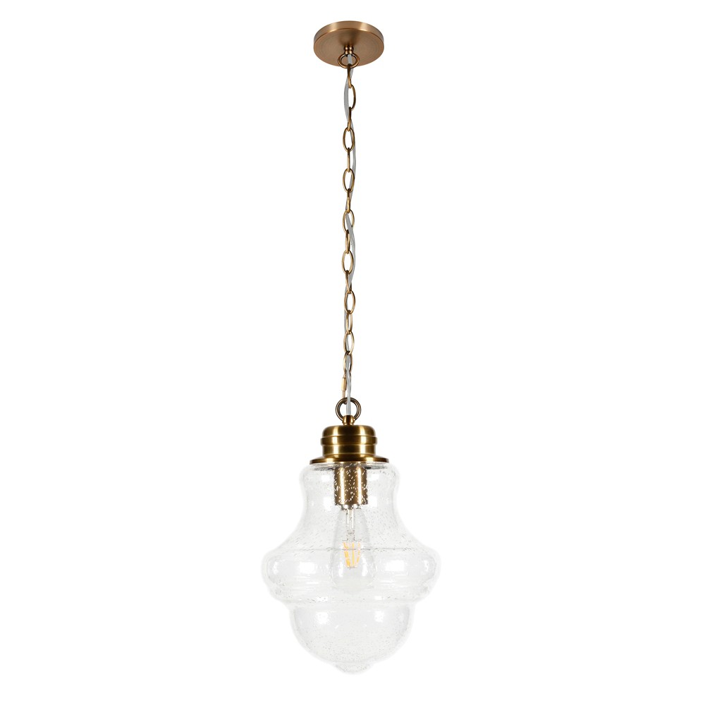 Photos - Chandelier / Lamp Hudson and Canal 9.13" Wide Pendant: Schoolhouse Glass, Retro Style, UL Listed, Metal Body