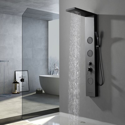 Matte Black 52'' Shower Panel System with Rainfall Shower Head