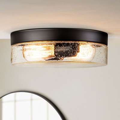 Rennnsan Solvar 11"W 2-Light Drum Seeded Glass Modern Dimmable Flush Mount