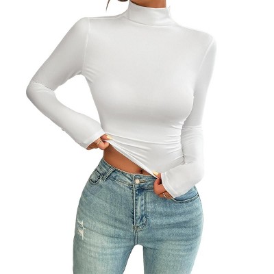 Coolmee Women's Turtleneck Long Sleeve Shirts Slim Fit Fashion Basic Tops Fall Winter Clothes