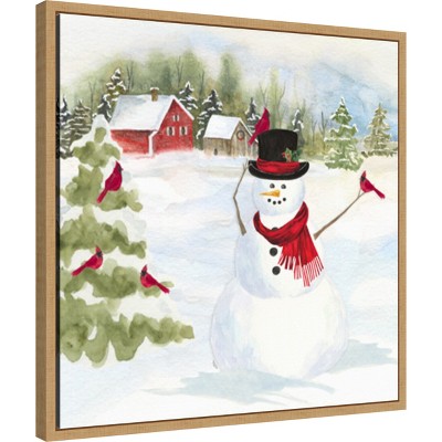 Snowman Christmas Canvas Print with Maple Frame, 22 x 22 inches