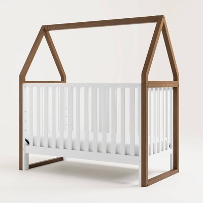 Storkcraft White and Hazelnut 5-in-1 Convertible Crib with Canopy