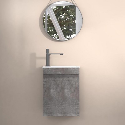 LOVMOR 16" Floating Bathroom Vanity with Sink, Wall-Mounted Small Bathroom Storage Vanity Cabinet with Resin Top Basin and Soft Close Doors