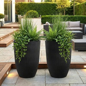 2 Pack Large Planters for Outdoor Indoor Plants Ribbed Flower Pots with  Drainage Holes Modern Decorative Plant Pots for Patio Garden Front Porch  Home