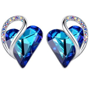 Leafael Infinity Love Heart Stud Earrings with Birthstone Crystal Women's Gifts, Silver-tone - 1 of 4