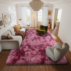 Extra Large Plush Shag Area Rug, 1.7" Thick Ultra Soft Non-Slip Tie-Dye Peacock Blue Mat - 1 of 4