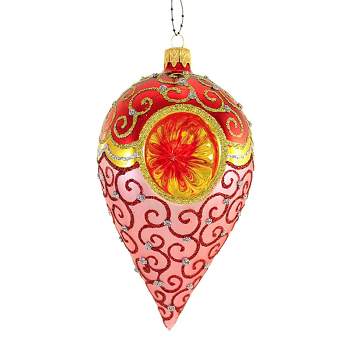 Sbk Gifts Holiday 6.0 Inch Red Teardrop W/ Reflector Ornament Scrolling Glittered Tree Ornaments