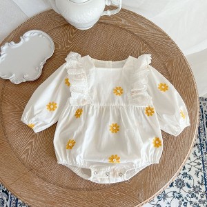 MyKids-USA Baby Floral Embroidered Pattern Ruffle Design Square Collar Onesie - 1 of 4