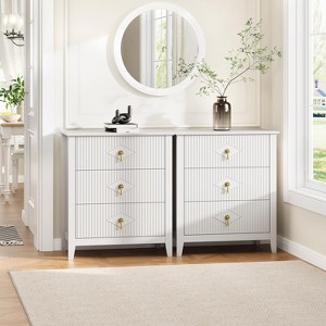 2Pcs Fluted Nightstand, 27.5" Wide Bedside Table with 3 Large Storage Drawers - 1 of 4