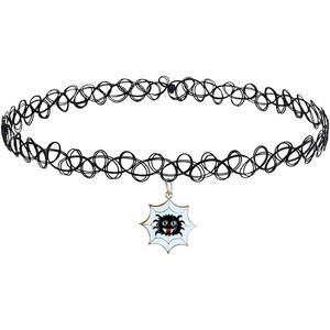 6 Pcs Black Lace Halloween Choker Set With Pumpkin Ghost Bat Spider Cat Charms, Gothic Necklaces For Women Party Cosplay Jewelry - 1 of 4