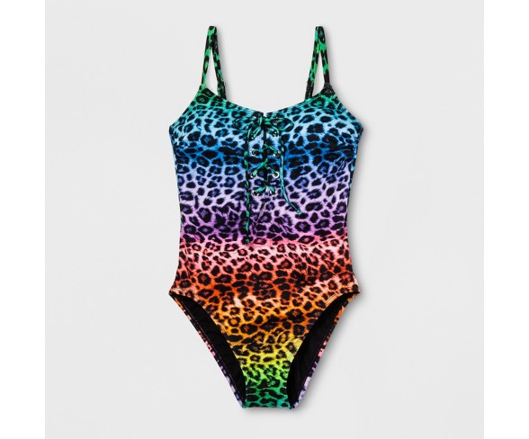 Pride Adult Rainbow Animal Print One-Piece Swimsuit - XS