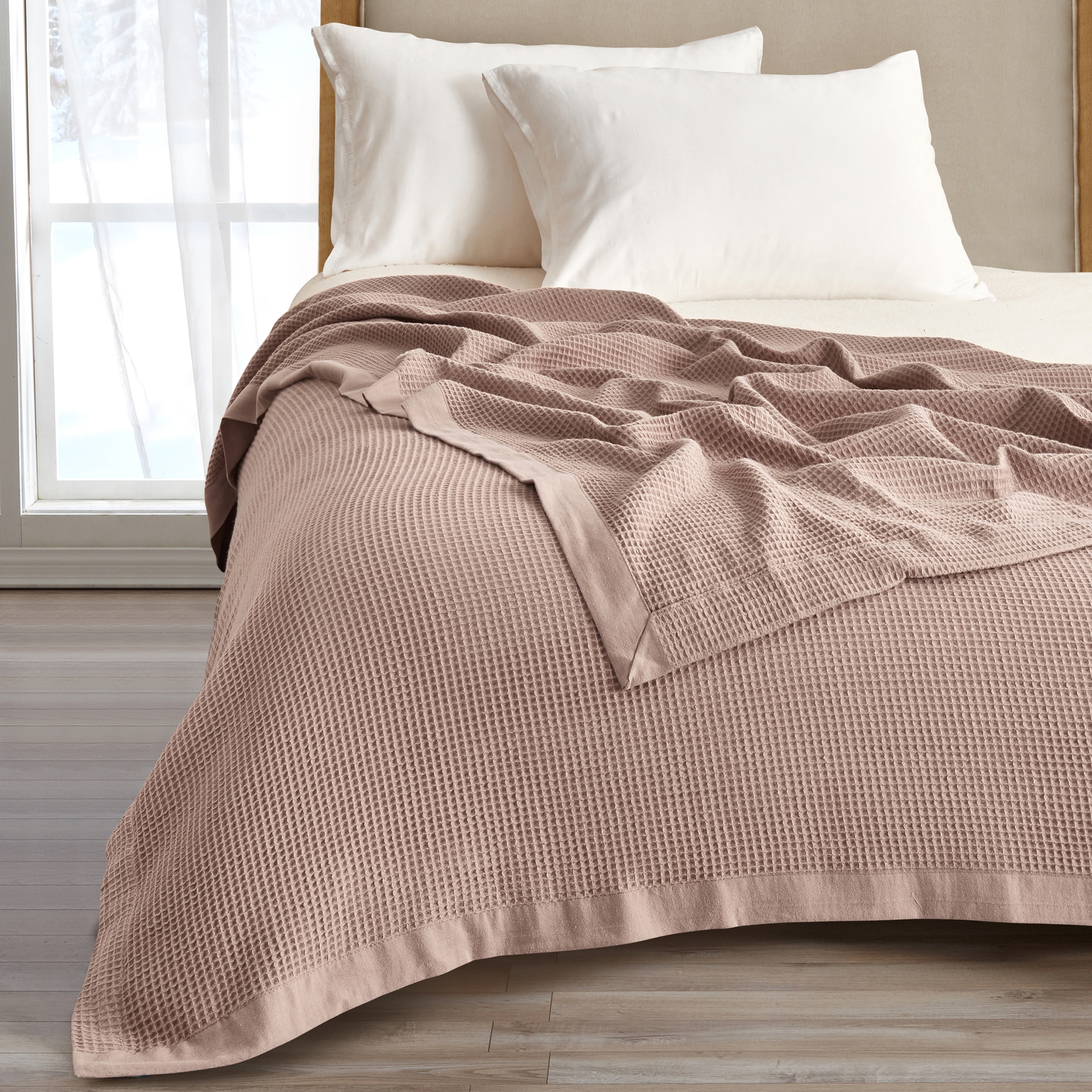 100% Cotton Lightweight Waffle Weave Summer Bed Blanket - Great Bay Home (Full / Queen, Redwood)