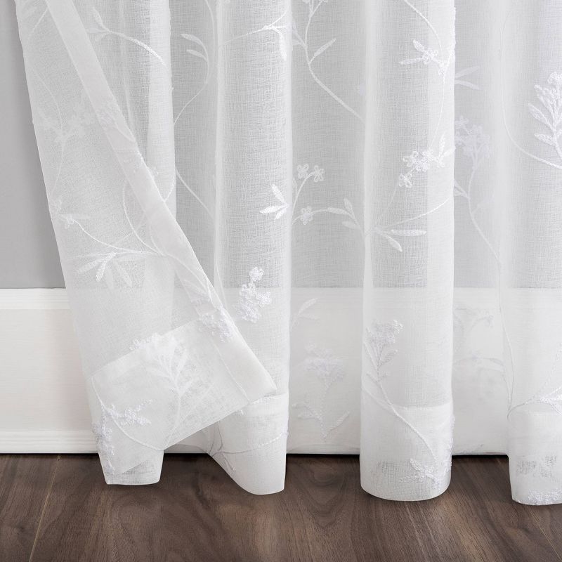 Delia Embroidered Floral Sheer Rod Pocket Curtain Panel - No. 918, 5 of 9