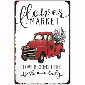 Lomsoe Flower Market Truck Sign Christmas Decorations Rustic Aluminum Wall Art Christmas Metal Tin Sign Christmas Gift 8x12in - 1 of 1