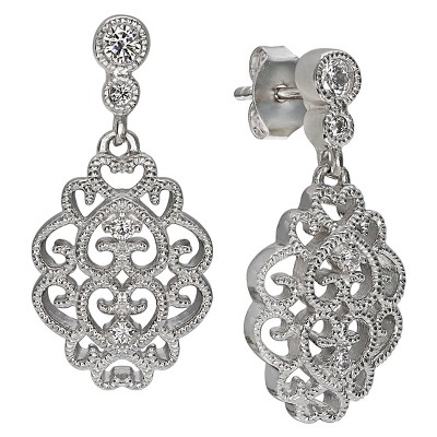 Women's Clear Cubic Zirconia Filigree Post Stud Earrings in Sterling Silver - Gray/Clear (19mm)