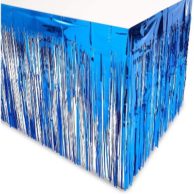 Sparkle and Bash 3 Pack Metallic Blue Foil Fringe Table Skirt for Fourth of July Patriotic Party Decorations