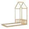 NicBex Twin Size Wood Montessori Bed with House-Shaped Roof Headboard,Floor Bed with Semi-Fence Design,Modern Toddler Bed for Bedroom,Natural - 4 of 4