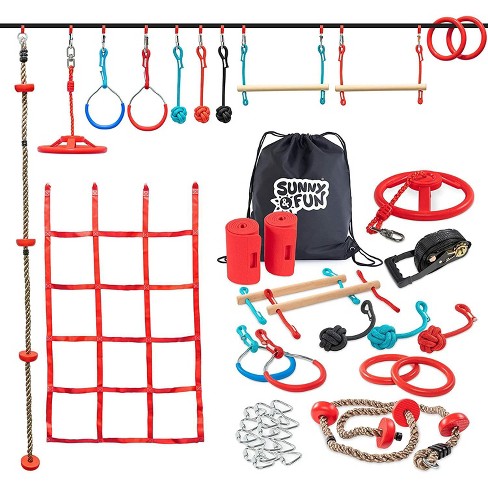 Details about   50ft Ninja Line Warrior Obstacle Course Monkey Bars Bonus Seat Swing Gym Ring US 