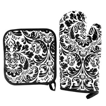 Mainstays Quilted Oven Mitts Black & White Hearts Set Of 2