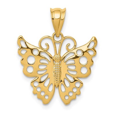Black Bow Jewelry 14k Yellow Gold Cutout Butterfly Pendant, 19mm
