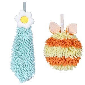 REGALWOVEN 2 Packs Soft Absorbent Flower and Rabbit Shape Decorative Chenille Hand Towel for Bathroom 6" x 15"/7" x 7" - 1 of 4