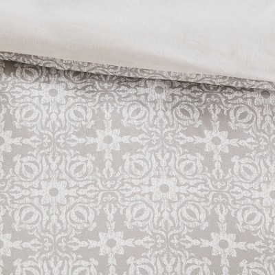 Gray Cotton Reversible King Embroidered Comforter Set