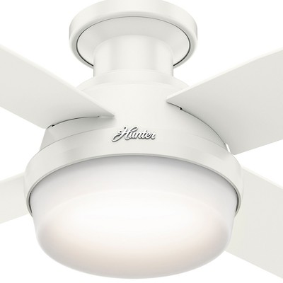 44" White Low Profile Ceiling Fan with LED Light and Remote