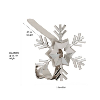 Silver Snowflake Zinc Alloy MantleClip Stocking Holders, 2-Pack