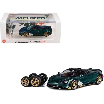 McLaren 765LT Racing Green Metallic with Black Top and Extra Wheels 1/64 Diecast Model Car by CM Models