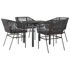 vidaXL 5 Piece Patio Dining Set - Black Poly Rattan Outdoor Furniture with Cushions & Glass Table - Garden/Backyard - 1 of 4