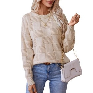 Coolmee Women's Casual Crewneck Long Sleeve Lightweight Knit Pullover Sweater Tops - 1 of 4