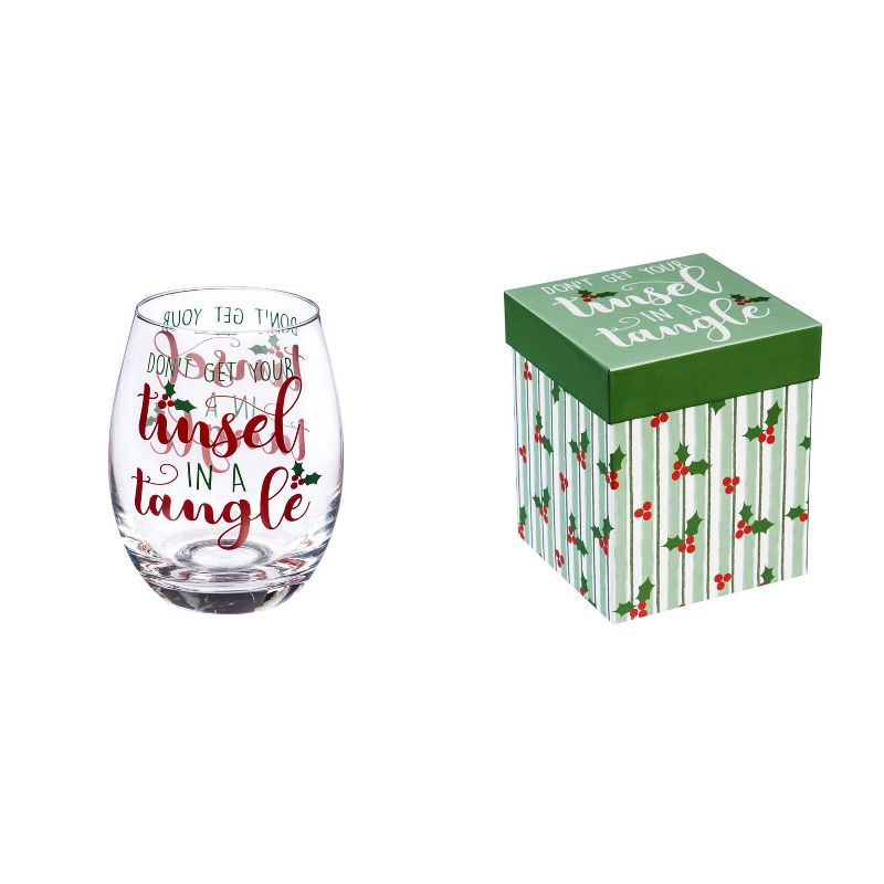 Evergreen Beautiful Christmas Don't Get Your Tinsel In A Tangle Stemless Wine Glass - 4 x 5 x 4 Inches Indoor/Outdoor, 1 of 4