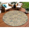 Gold Beige And Pale Aqua Floral Washable Indoor Outdoor Area Rug - 2 of 4