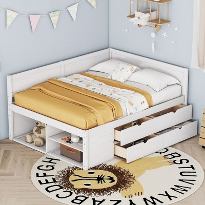NicBex Full Size Daybed with Storage Wooden Day Bed Frame Twin with 4 Drawers and 3 Shelves for Bedrooms