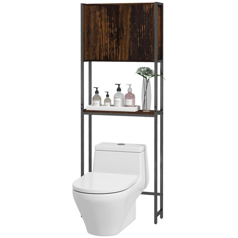 kleankin Industrial Over The Toilet Storage Cabinet, Bathroom Space Saver Above Toilet with Double Door Cupboard and Adjustable Shelf, Rustic Brown, 4 of 7