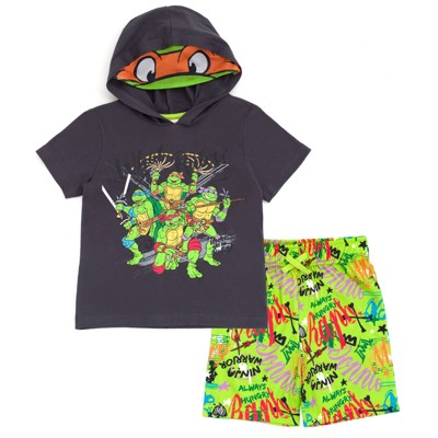 Teenage Mutant Ninja Turtles Michelangelo Leonardo Raphael Toddler Boys Fleece Pullover Hoodie and Pants Outfit Set Gray / Green 4T