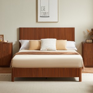 Queen Size Wooden Platform Bed with Headboard for Bedroom or Apartment - 1 of 4