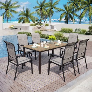 Captiva Designs 7pc Outdoor Dining Metal Rectangle Table with Umbrella Hole & Padded Sling Chairs - 1 of 4