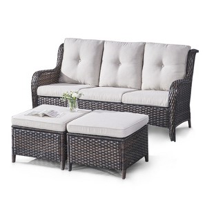 POCASSY 74" Wide Outdoor Wicker Patio Sofa with Cushions - 1 of 4