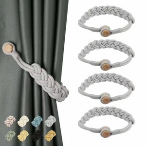 Tree City Natural Cotton Rope Curtain Tiebacks Elegant Boho Style Dark Gray - 1 of 4