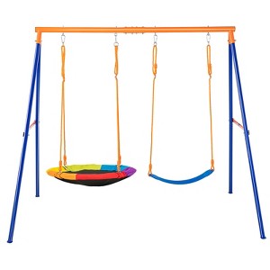 VEVOR Swing Sets for Backyard, 440lbs Load Capacity Swing Set, with 1 Saucer Swing Seat, 1 Belt Swing Seat, Heavy Duty A-Frame Metal Swing Stand - 1 of 4